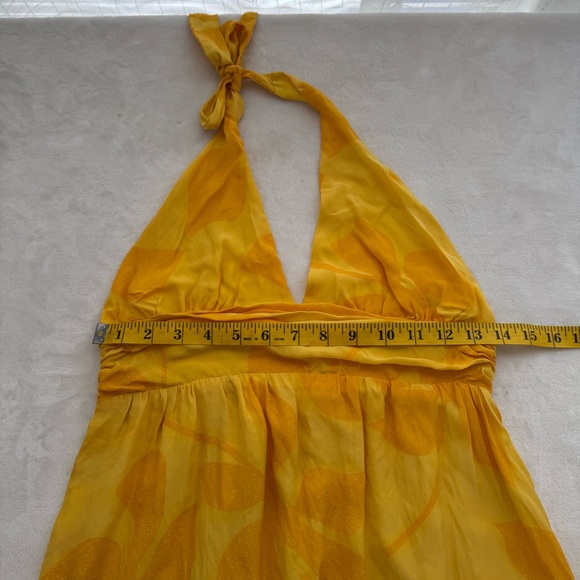 Alice + Olivia 100% Silk Yellow Halter Maxi Dress Floral Leaf Print XS Tropical - Picture 6 of 7